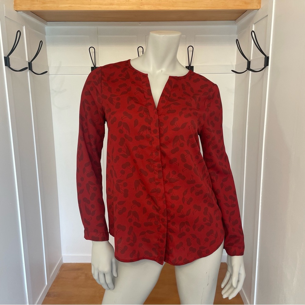 Joie Red Cherry Long Sleeve Blouse